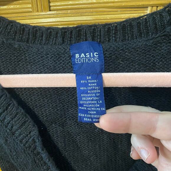 Vintage Basic Editions Fall Leaf Sweater Vest 3X Black Knit Autumn Theme grandma - Picture 3 of 6